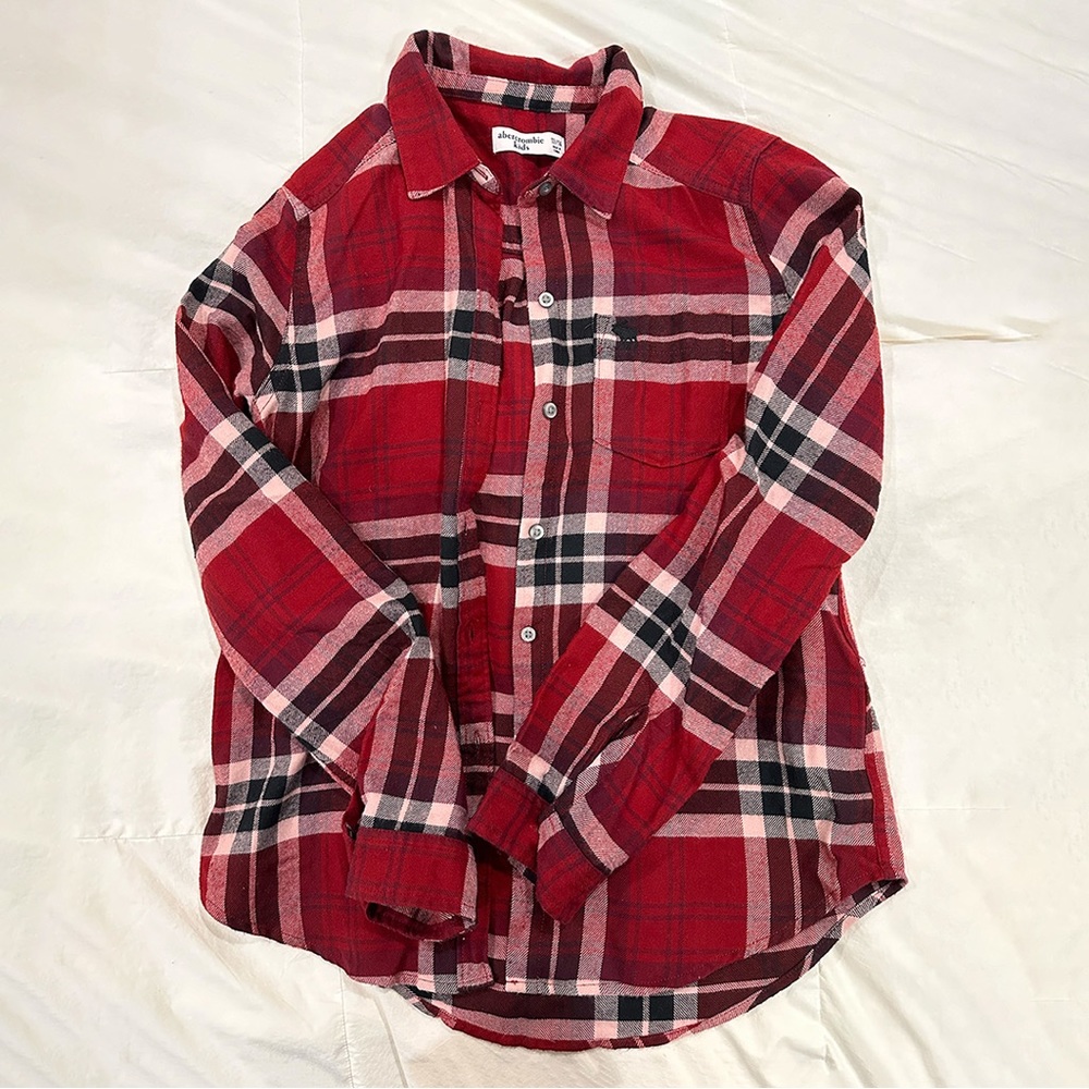 Abercrombie Kids-Flannel in Red Plaid Shirt (Girl, 11/12)